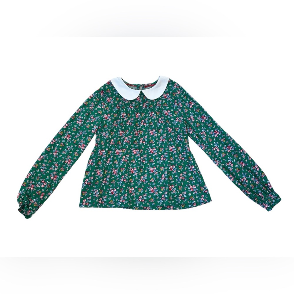 Mini Boden Floral Green Kids Top with White Collar